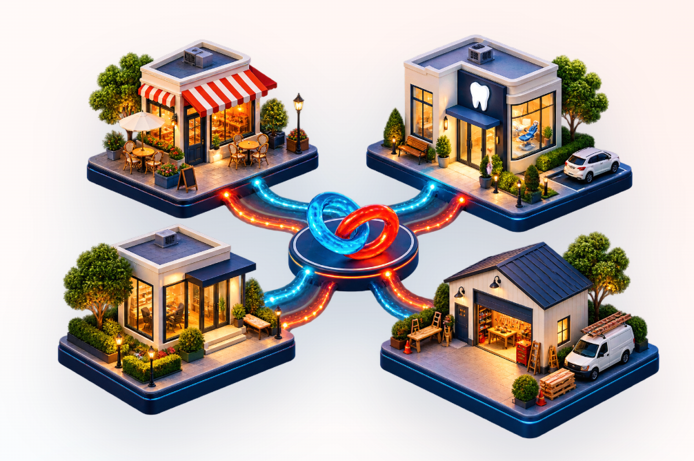 Connected local business network illustration