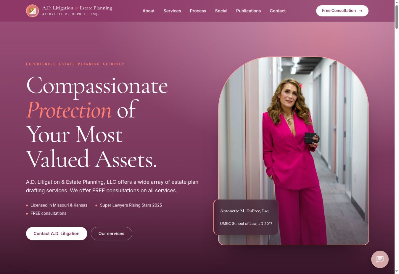 A.D. Litigation and Estate Planning website homepage