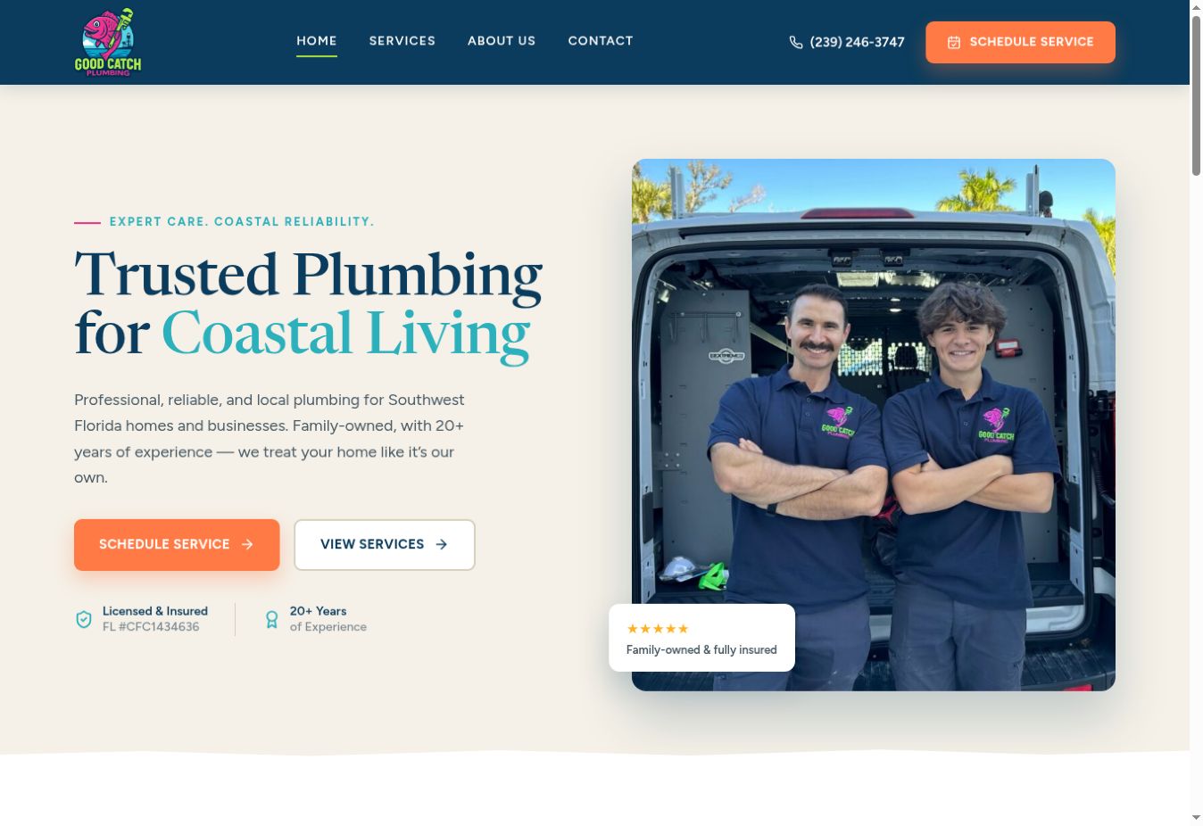 Good Catch Plumbing website homepage
